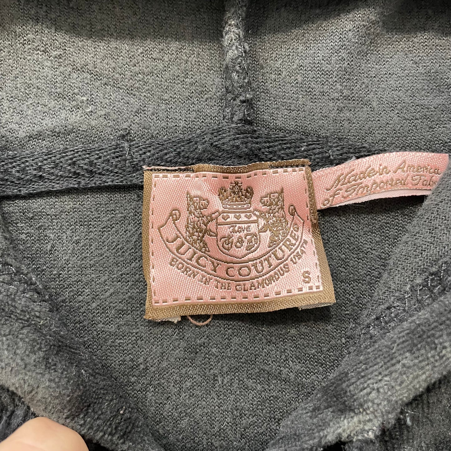 Vintage Juicy Couture Women Black Velour Zip-Up Hoodie Drawstring Pockets Size S