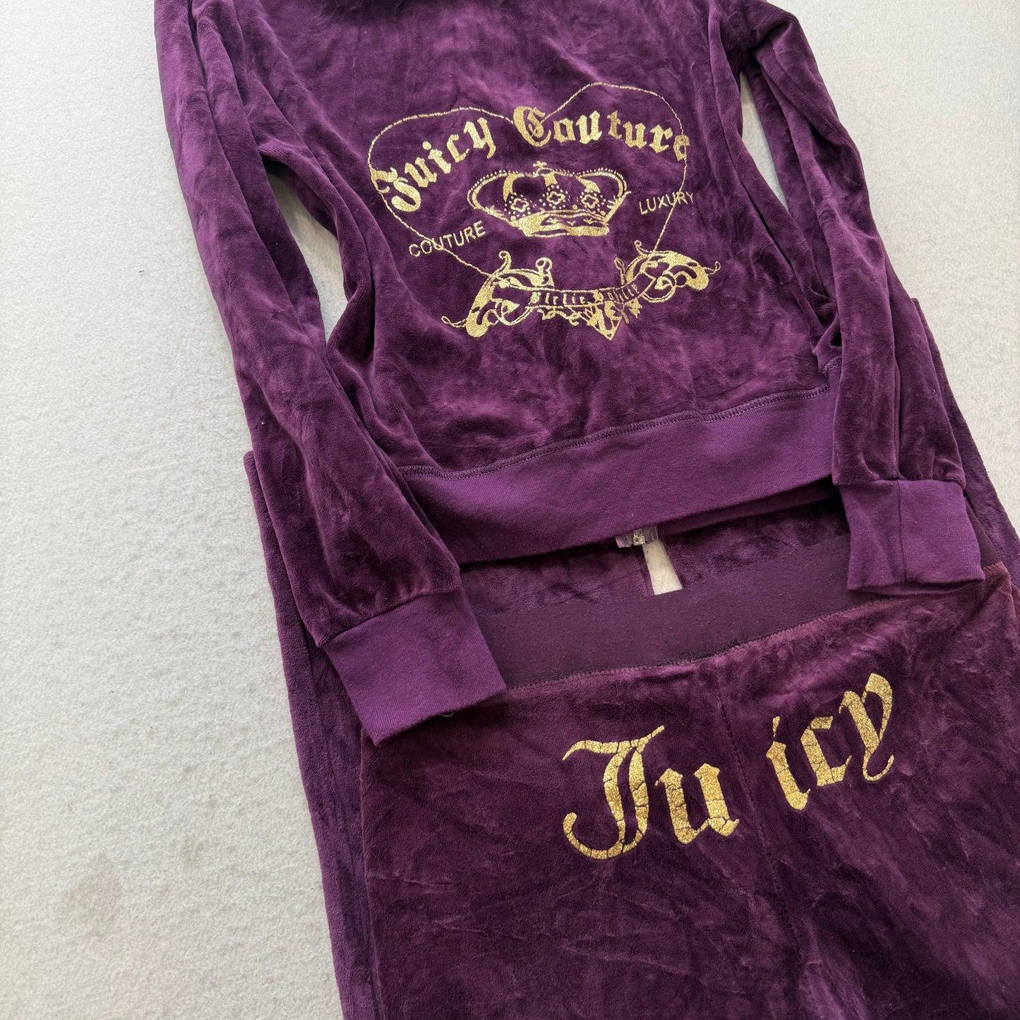 Juicy Couture Women's Deep Purple Zip-Up Hoodie & Pants Tracksuit Set Size L