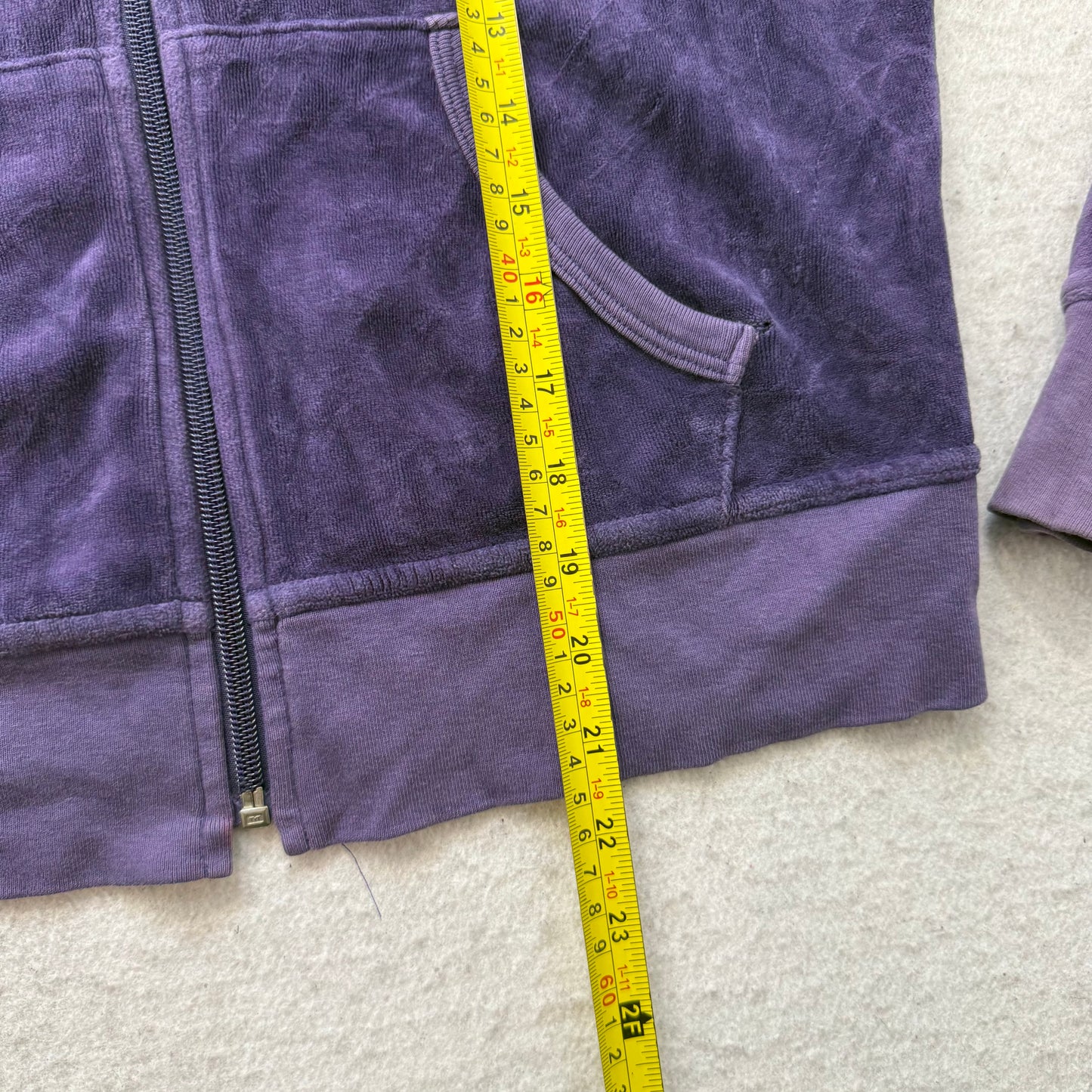 Bebe Women's Deep Purple Velour Zip-Up Hoodie Rhinestone Logo Made in USA Size L