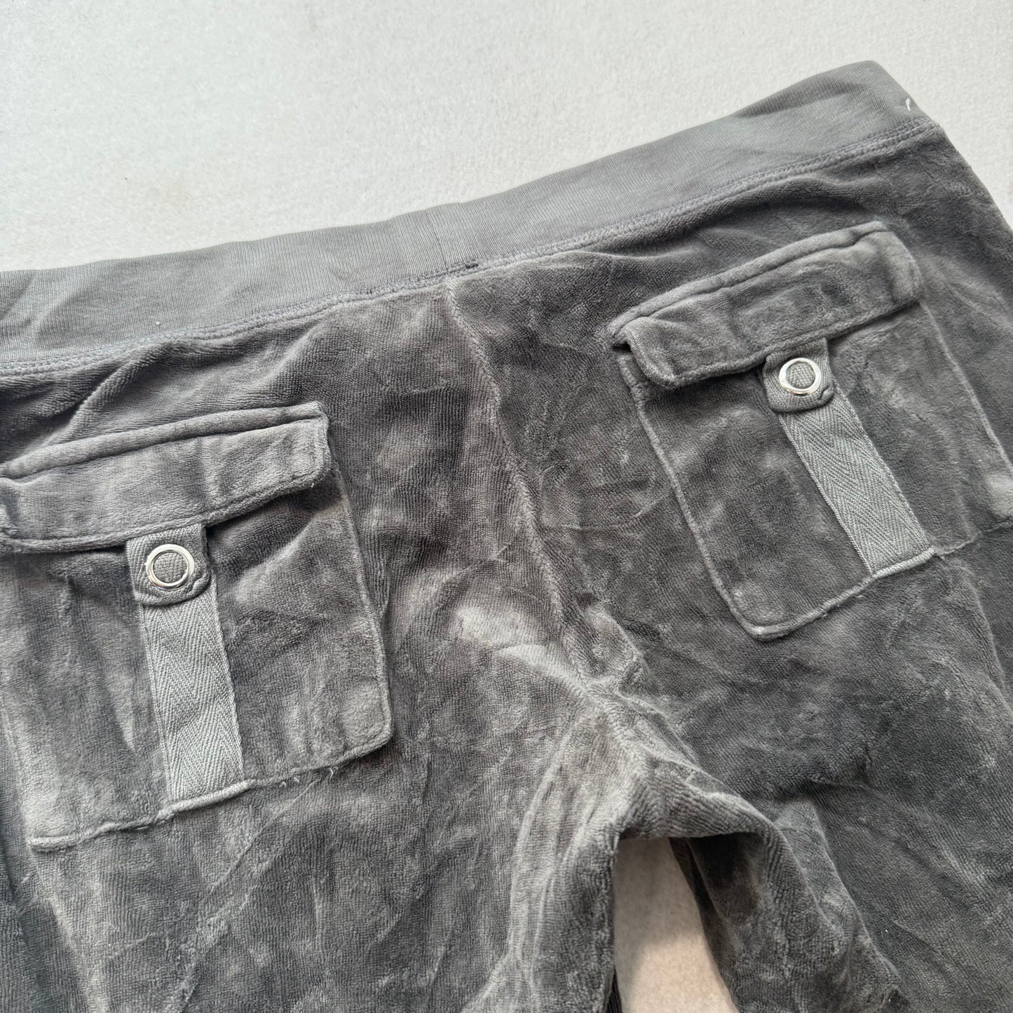 Vintage Juicy Couture Women Charcoal Gray Velour Flared Track Pant Pocket Size S