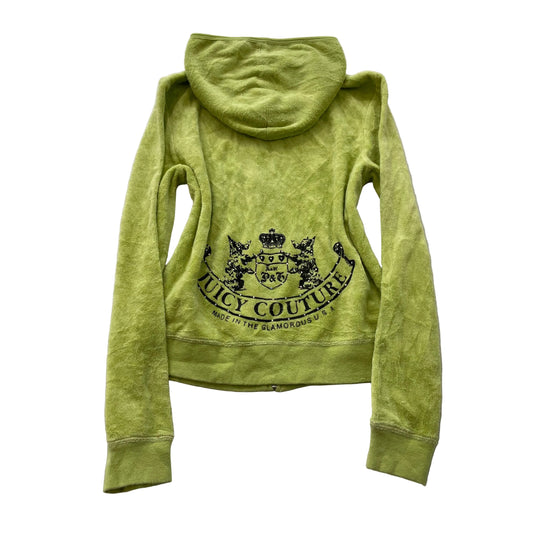 Juicy Couture Scottie Dogs Women Lime Terry Cloth Hoodie Rhinestones Logo Size M