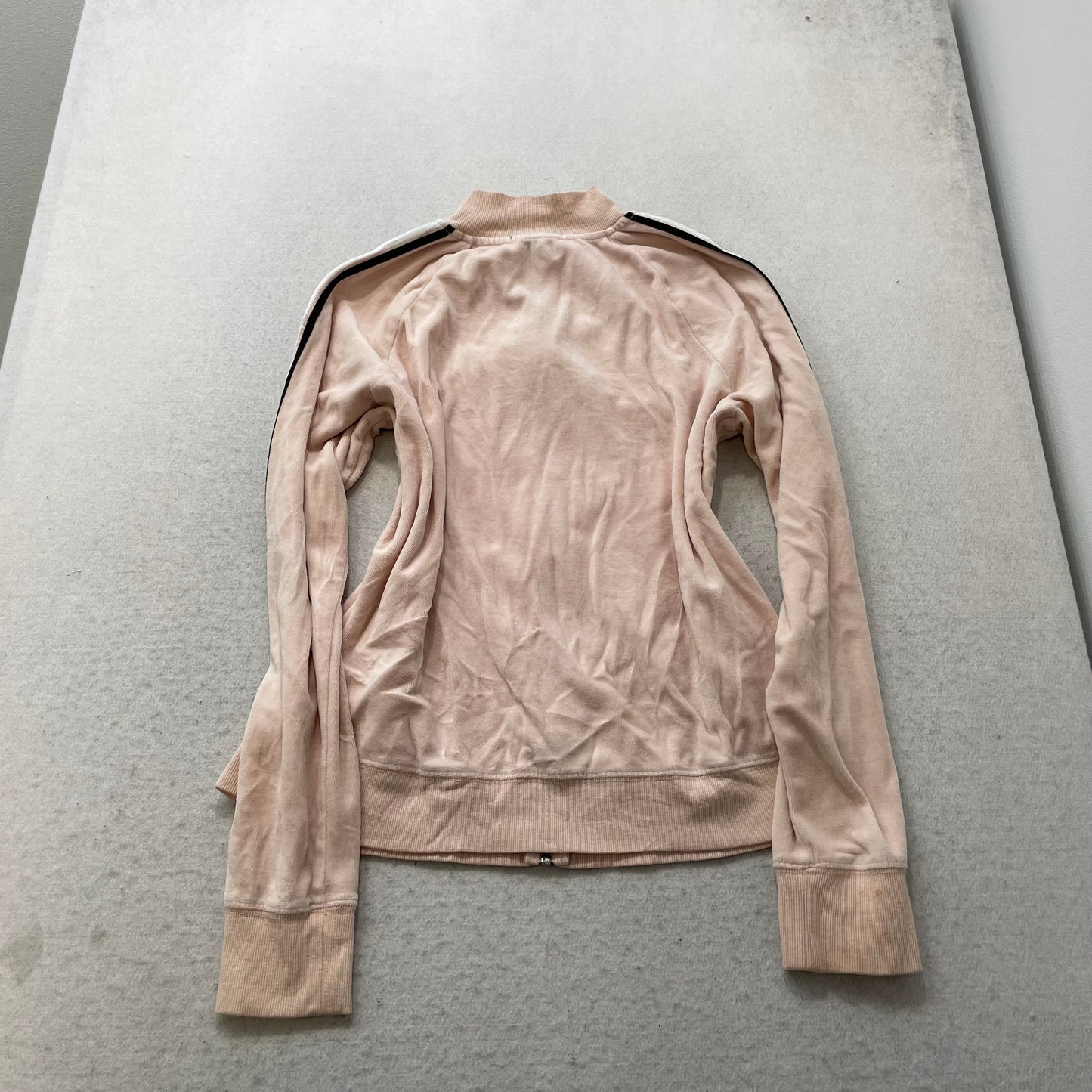 Bebe Women Baby Pink Velour Zip-Up Track Jacket Side Stripe Arms Classic Size XL