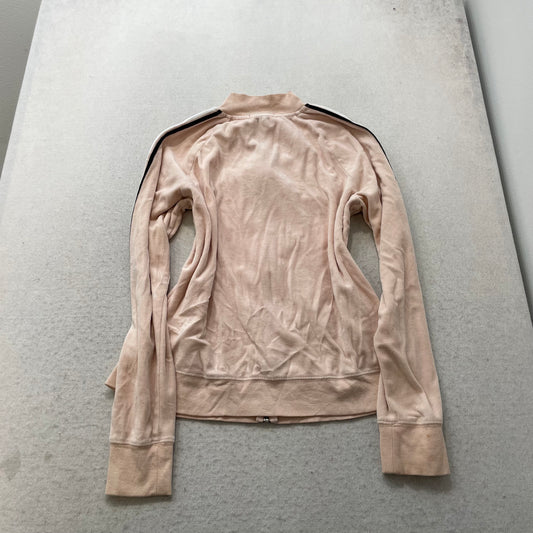 Bebe Women Baby Pink Velour Zip-Up Track Jacket Side Stripe Arms Classic Size XL