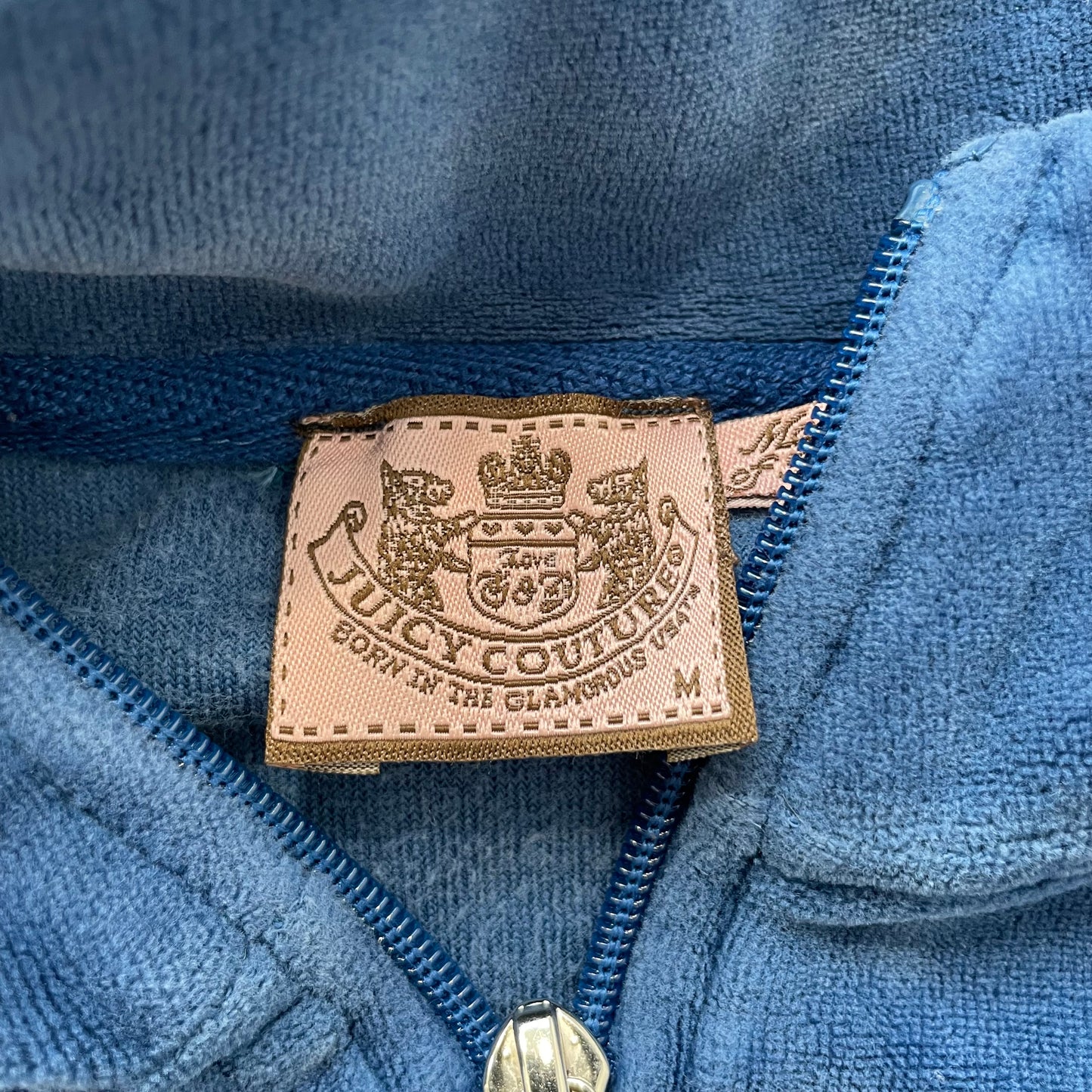 Juicy Couture Women's Blue Velour Zip-Up Track Jacket Loungewear Pockets Size M