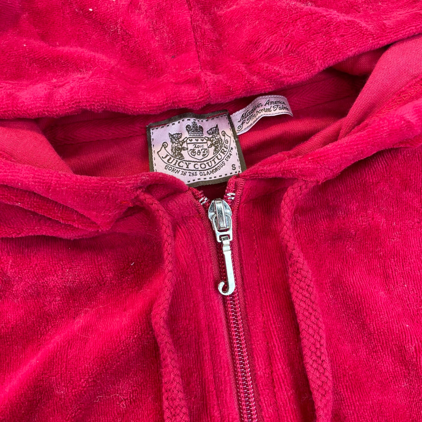 Vintage Juicy Couture Women Dark Red Velour Zip-Up Hoodie Drawstring Y2k Size S
