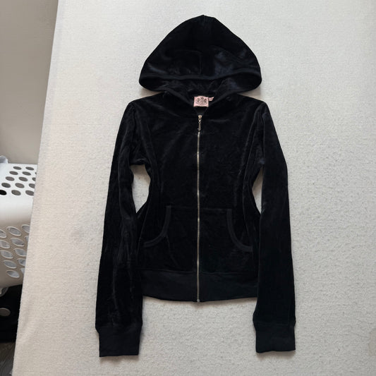 Juicy Couture Women's Black Tracksuit Set Zip Up Hoodie & Flared Pant Y2k Size S