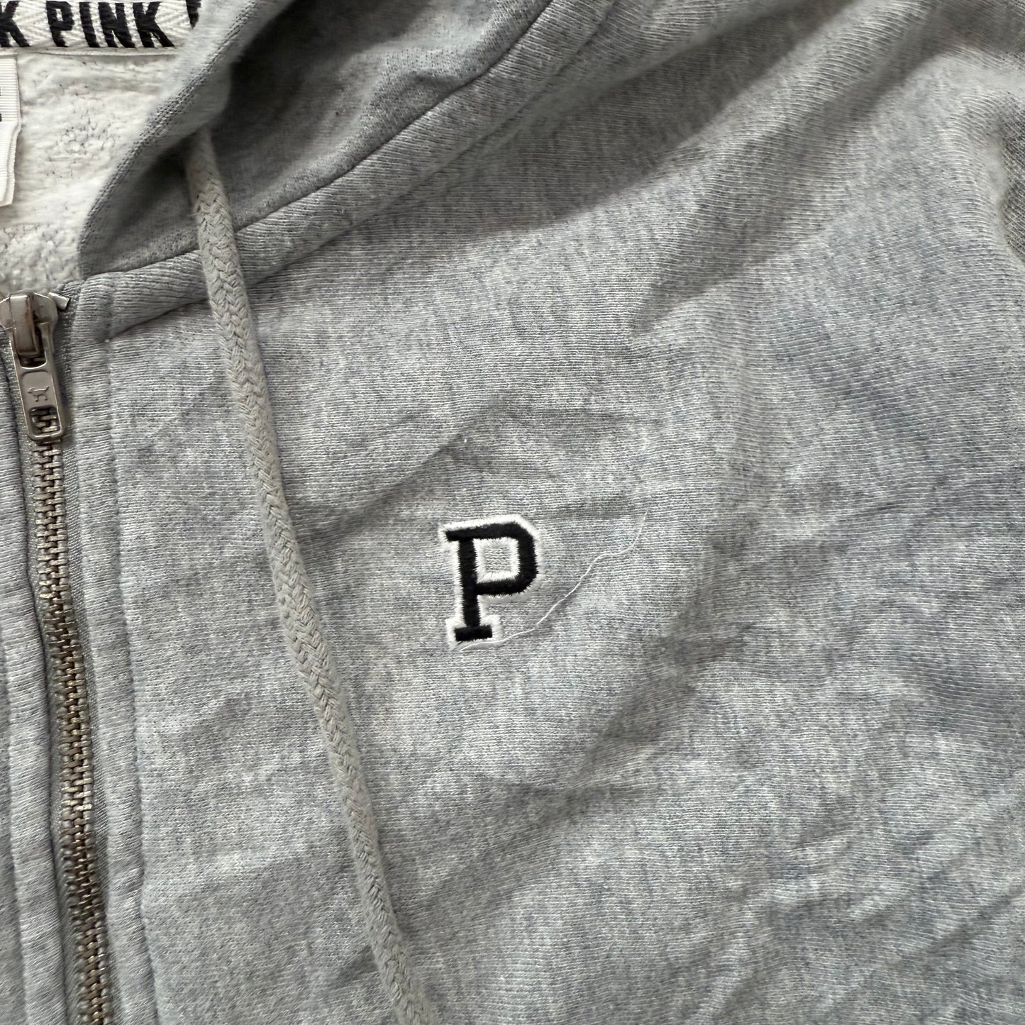 PINK by Victoria's Secret Gray Terry Zip Up Hoodie Long Sleeves Logo Size L