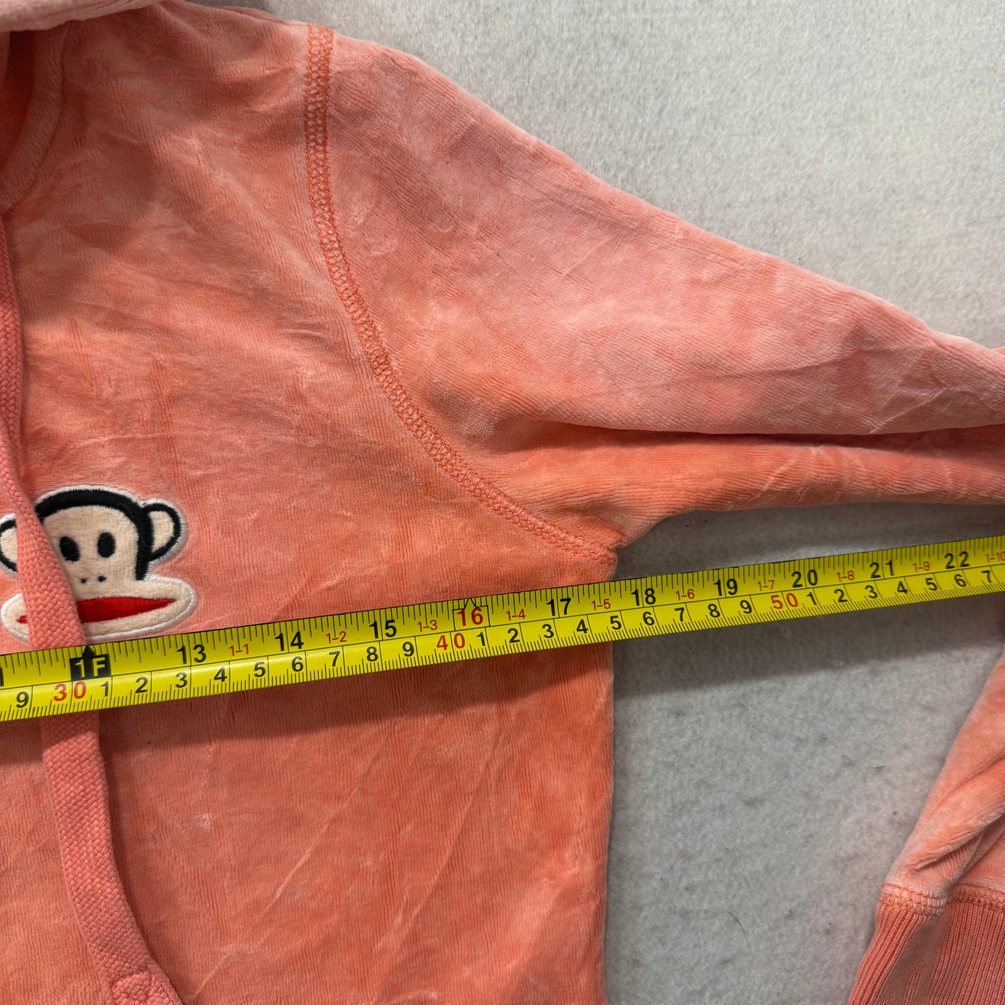 Paul Frank Womens Coral Pink Velour Zip Up Hoodie Embroidered Monkey Logo Size S