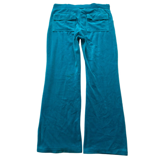 Juicy Couture Women Aqua Blue Velour Flared Track Pant Drawstring Pocket Size XL