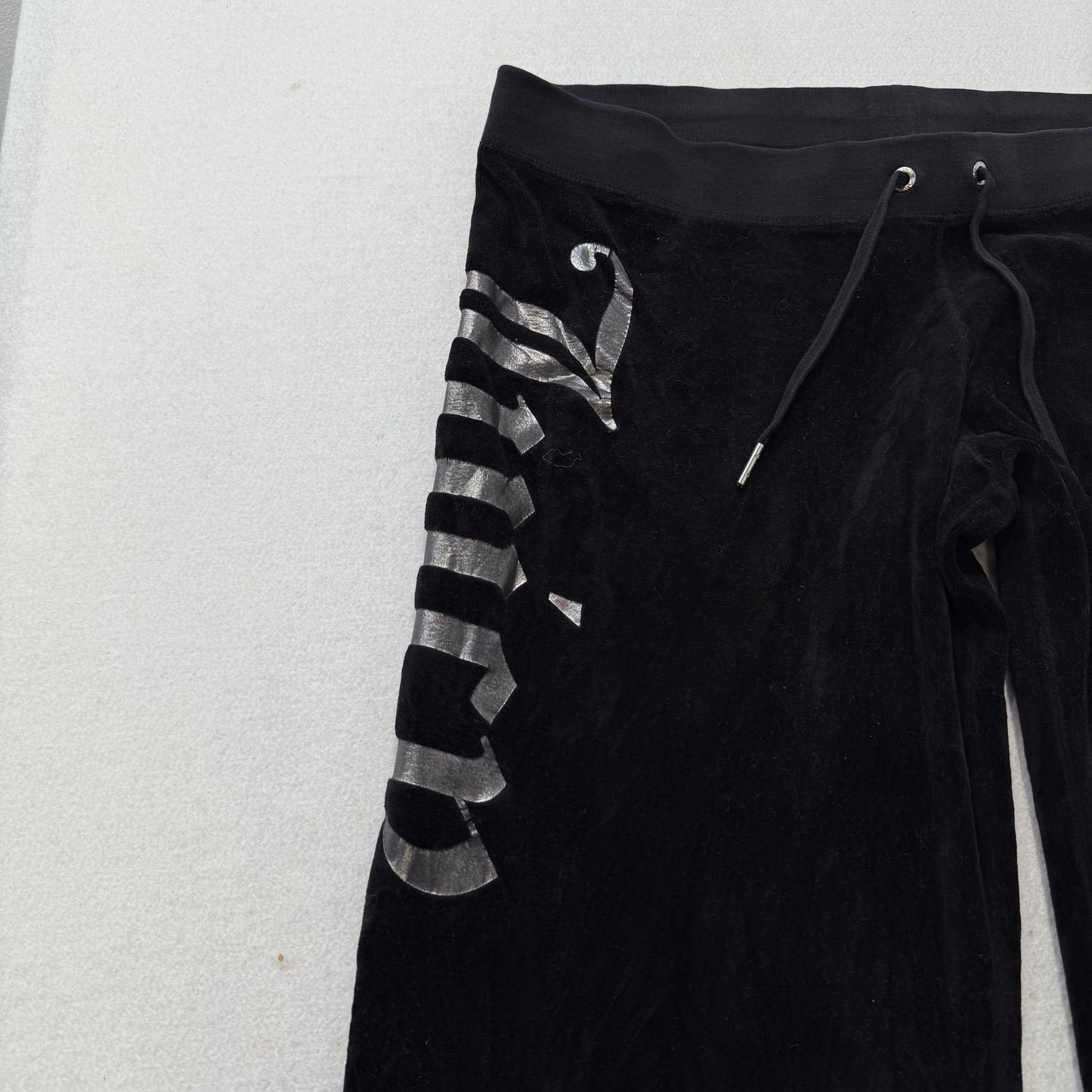 Juicy Couture Black Velour Tracksuit Set Zip-Up Hoodie Drawstring Pant Size M/L