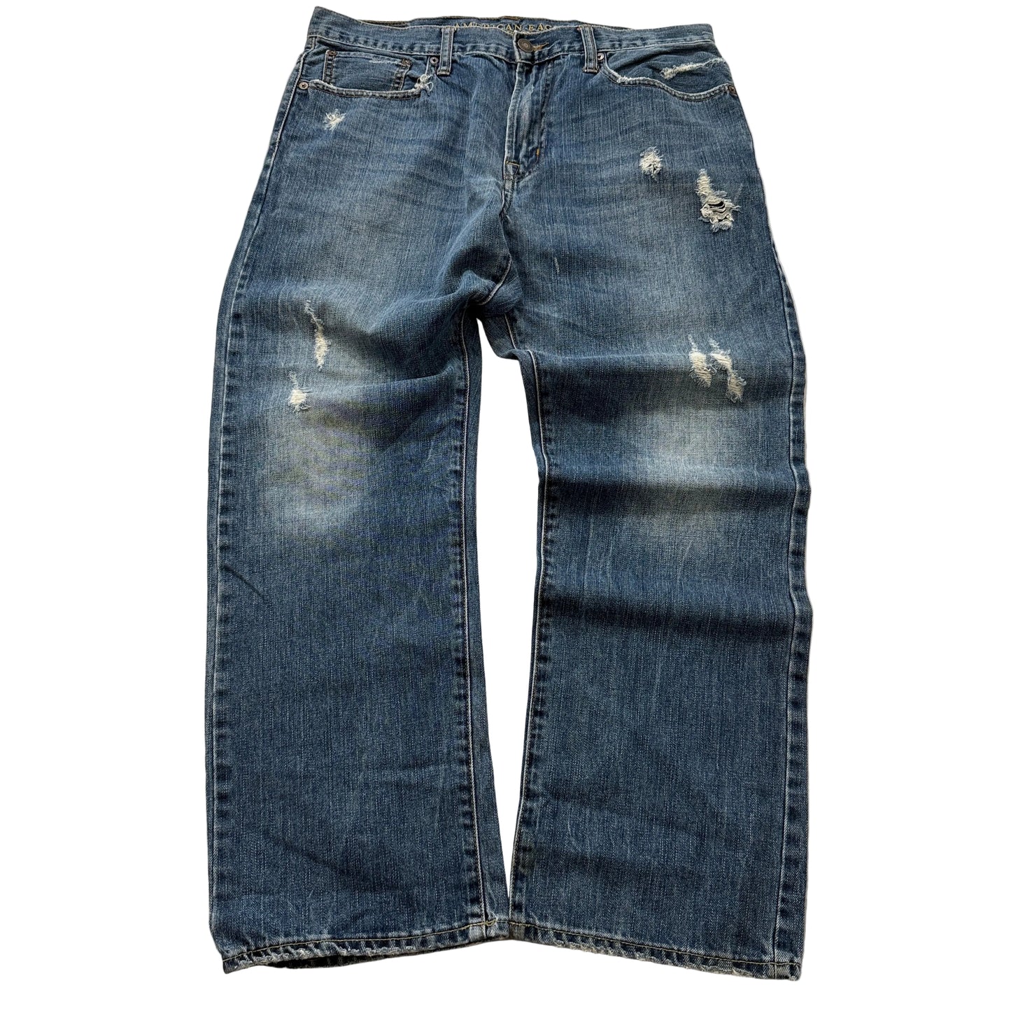 American Eagle Outfitters Men's Blue Loose Fit Denim Jeans Distressed Size W35