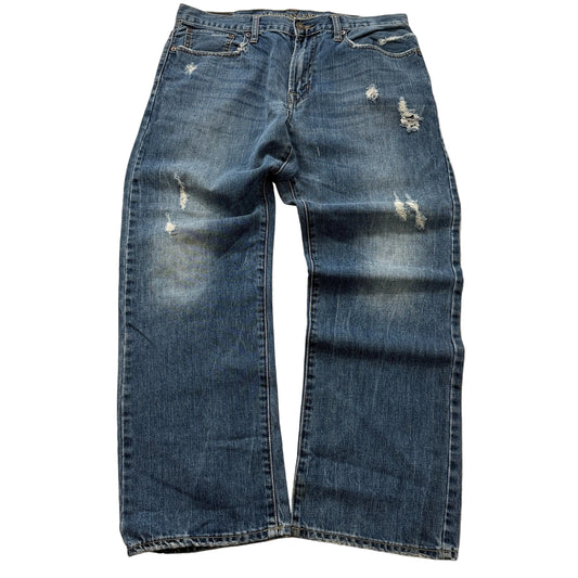 American Eagle Outfitters Men's Blue Loose Fit Denim Jeans Distressed Size W35