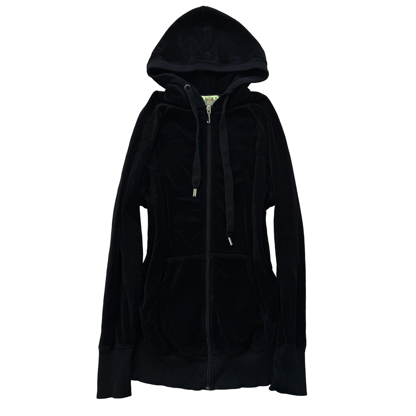 2003 Vintage Juicy Couture Womens Black Velour Full Zip Hoodie Loungewear Size L