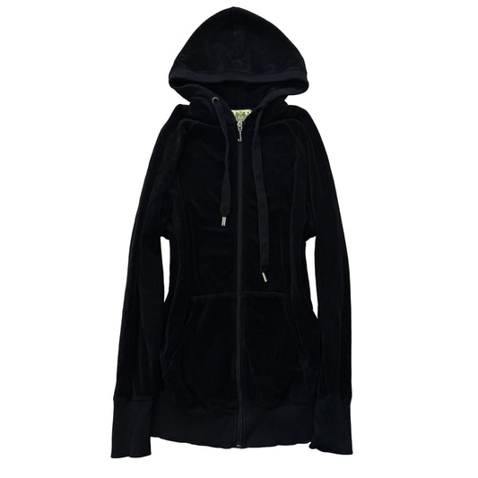 2003 Vintage Juicy Couture Womens Black Velour Full Zip Hoodie Loungewear Size L