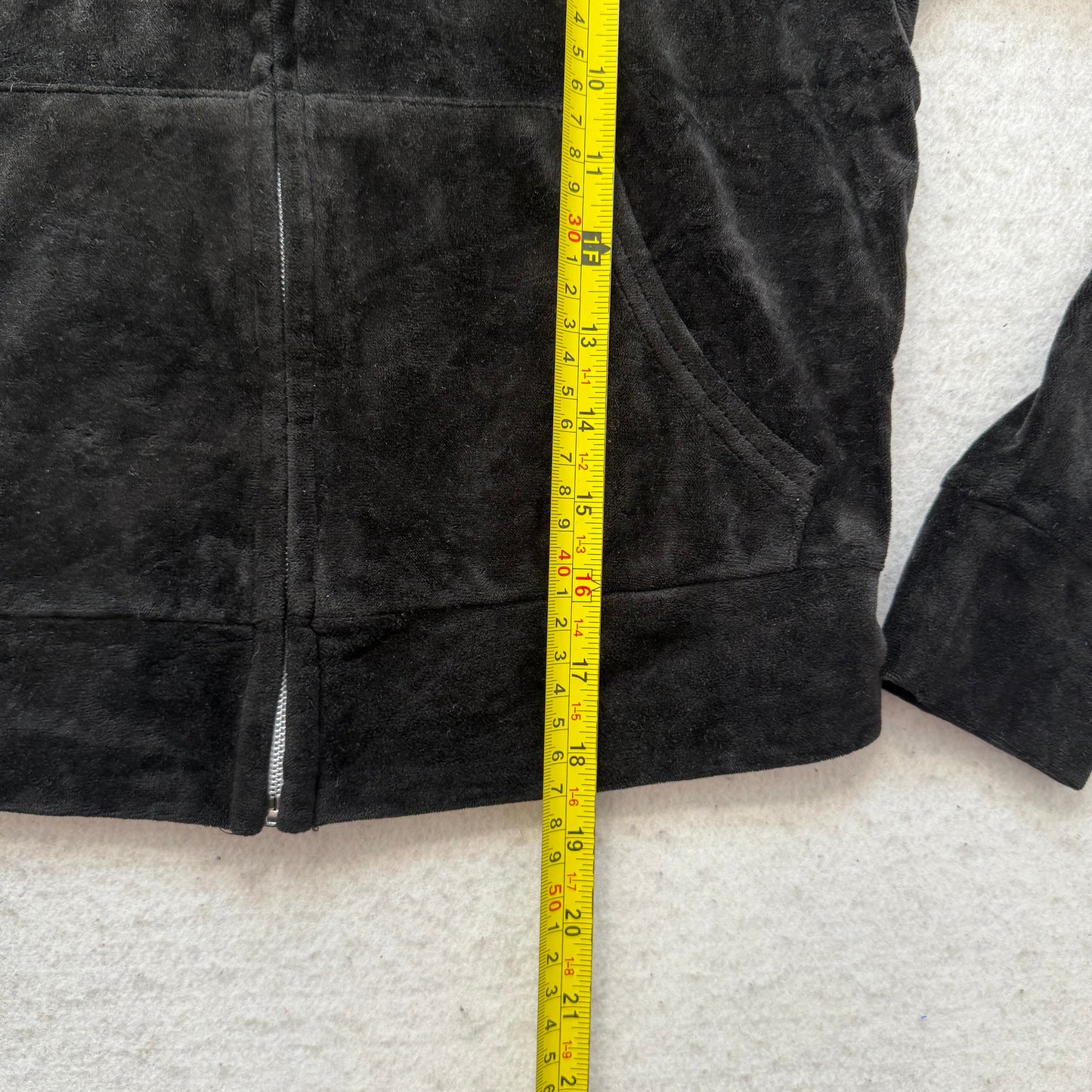Juicy Couture Women's Black Velour Zip Up Cropped Hoodie Rhinestones Logo Size S