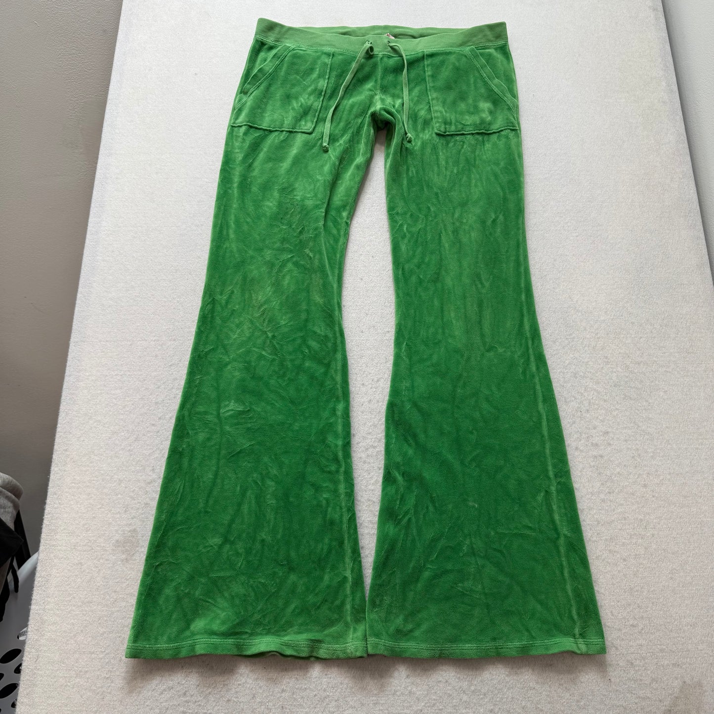 RARE Vintage Juicy Couture Women's Green Velour Flared Track Pant Pockets Size S