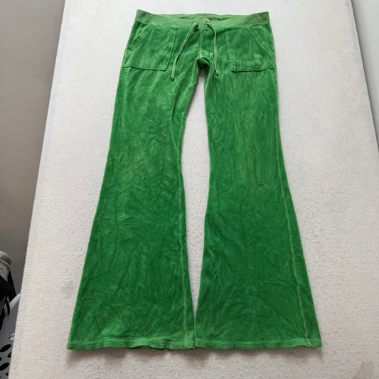 RARE Vintage Juicy Couture Women's Green Velour Flared Track Pant Pockets Size S