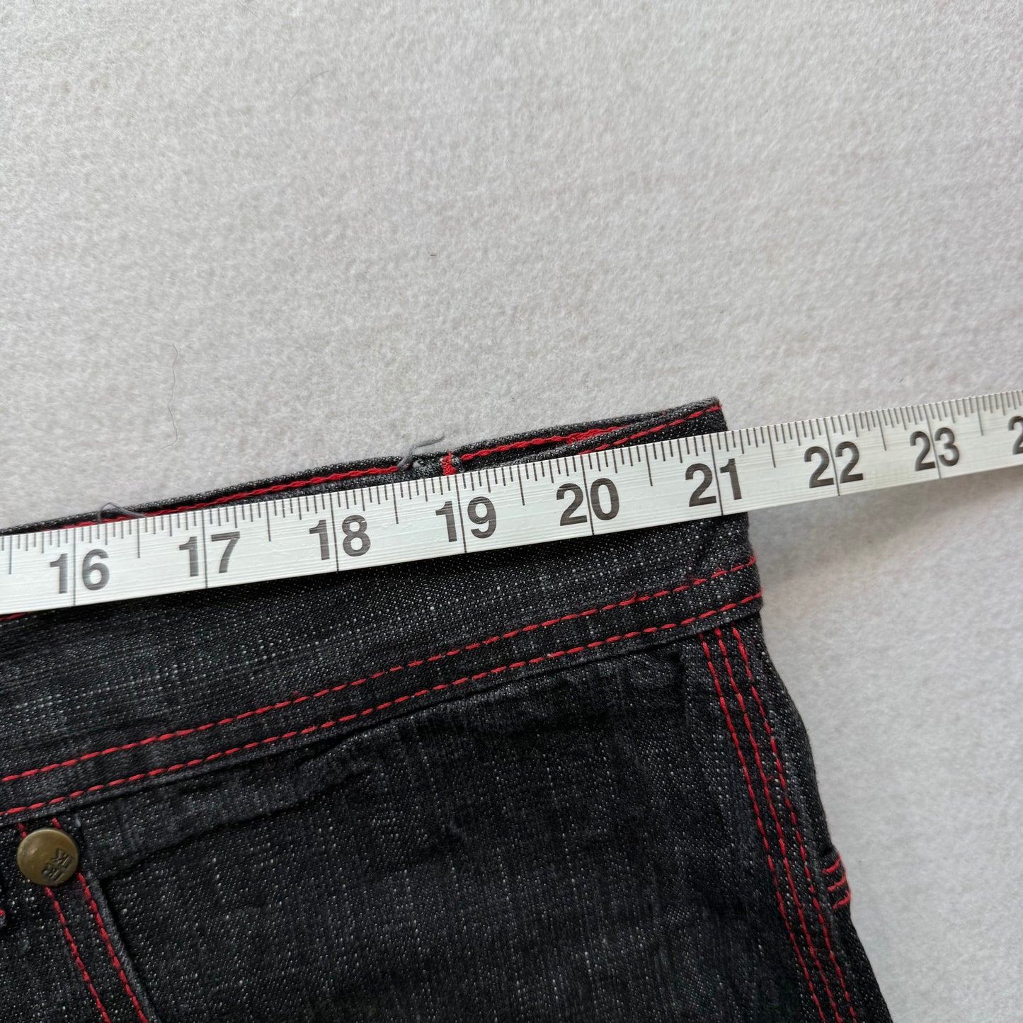 RK Richards Jeans Co Black Denim Straight Leg Jeans Red Contrast Stitching Size 21
