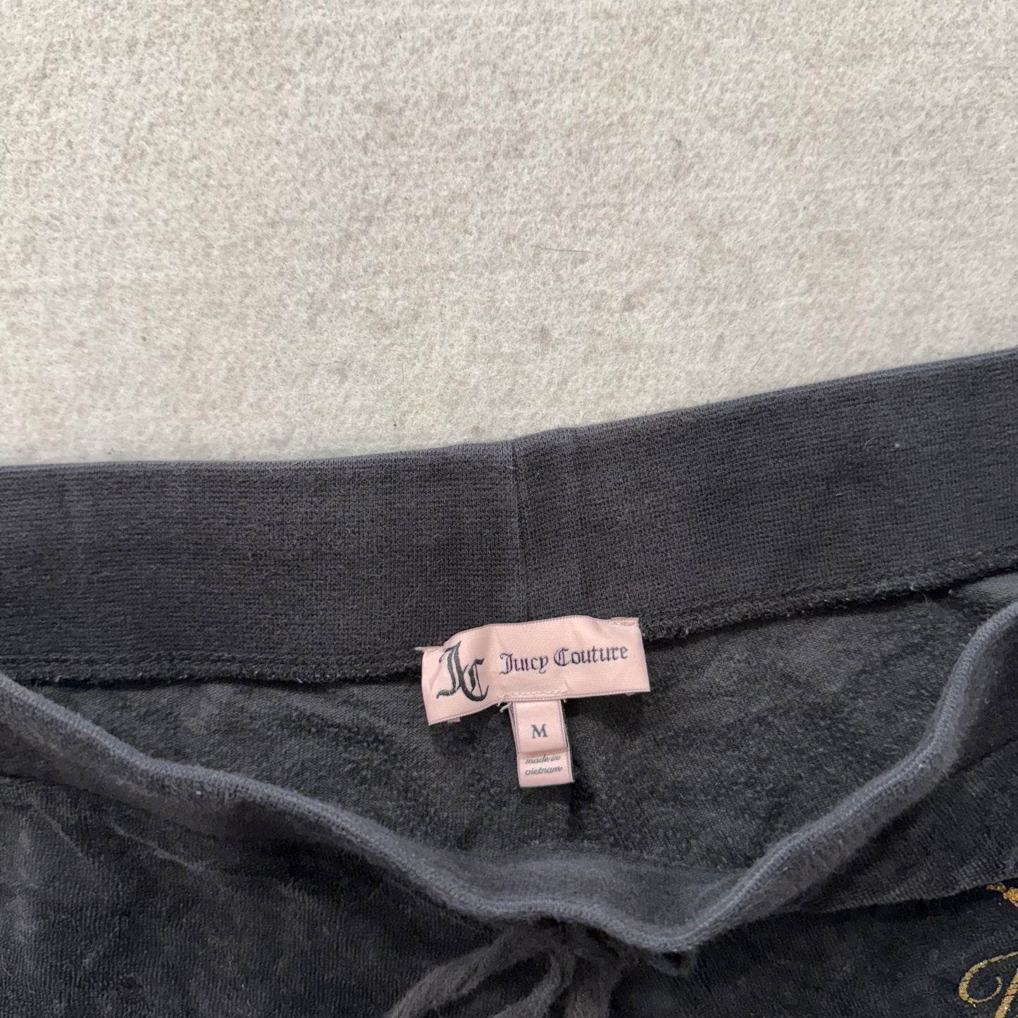 Juicy Couture Women's Black Velour Flared Track Pant Crown Logo Preppy Size M