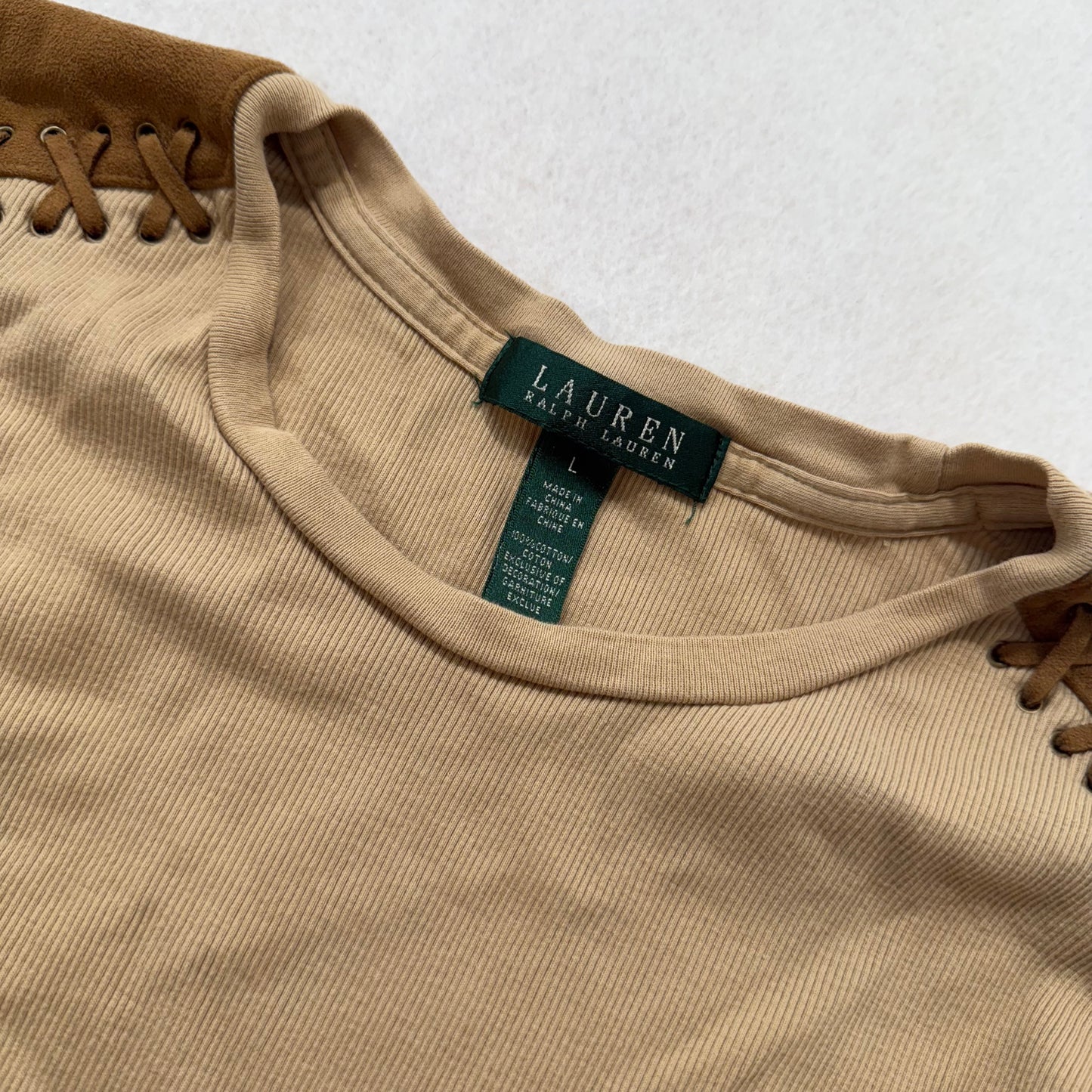 Ralph Lauren lace-detail tan long sleeve top