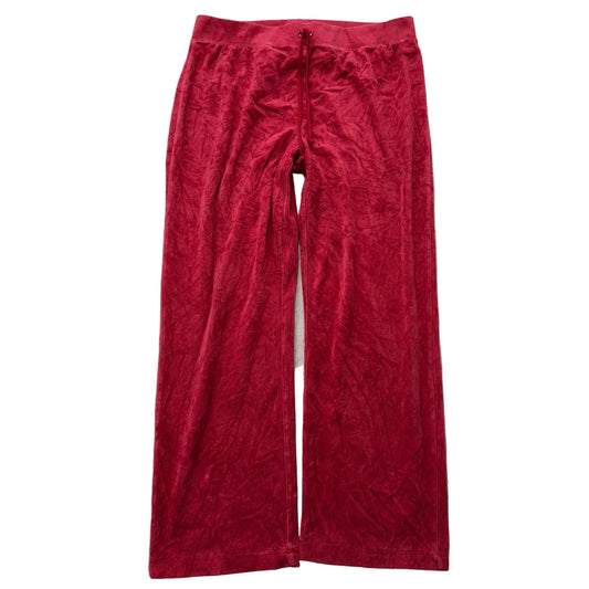 Vintage Juicy Couture Women Red Velour Straight Leg Track Pant Drawstring Size L