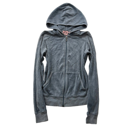 Juicy Couture Women's Slate Gray Velour Full Zip Hoodie Loungewear Preppy Size M