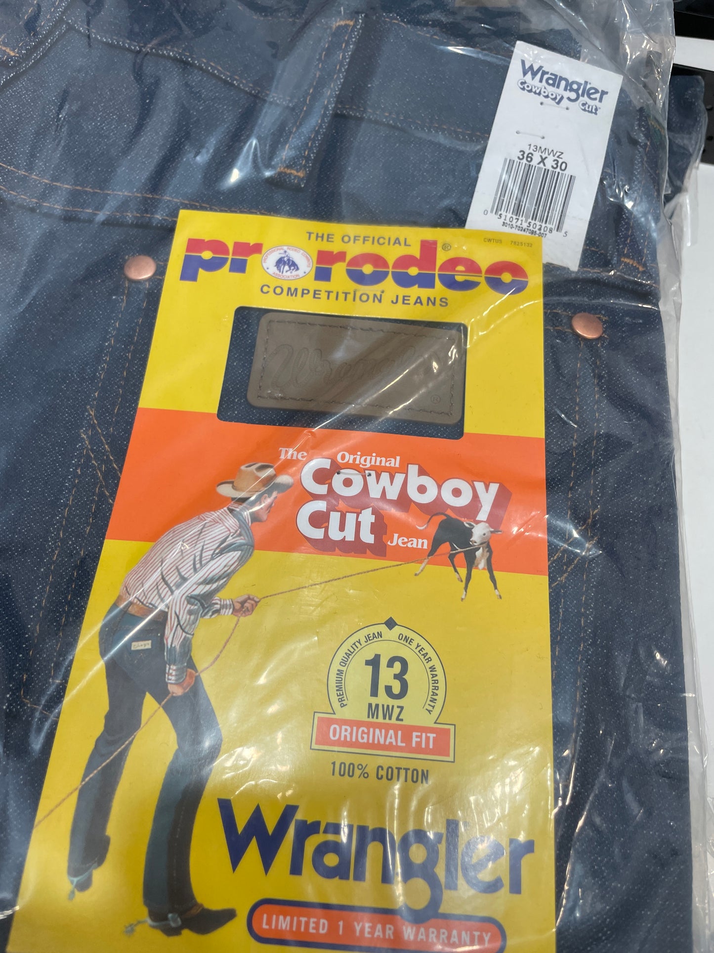 Wrangler Original Cowboy Cut 13MWZ Dark Indigo Blue Denim Jeans 100% Cotton Size 36x30