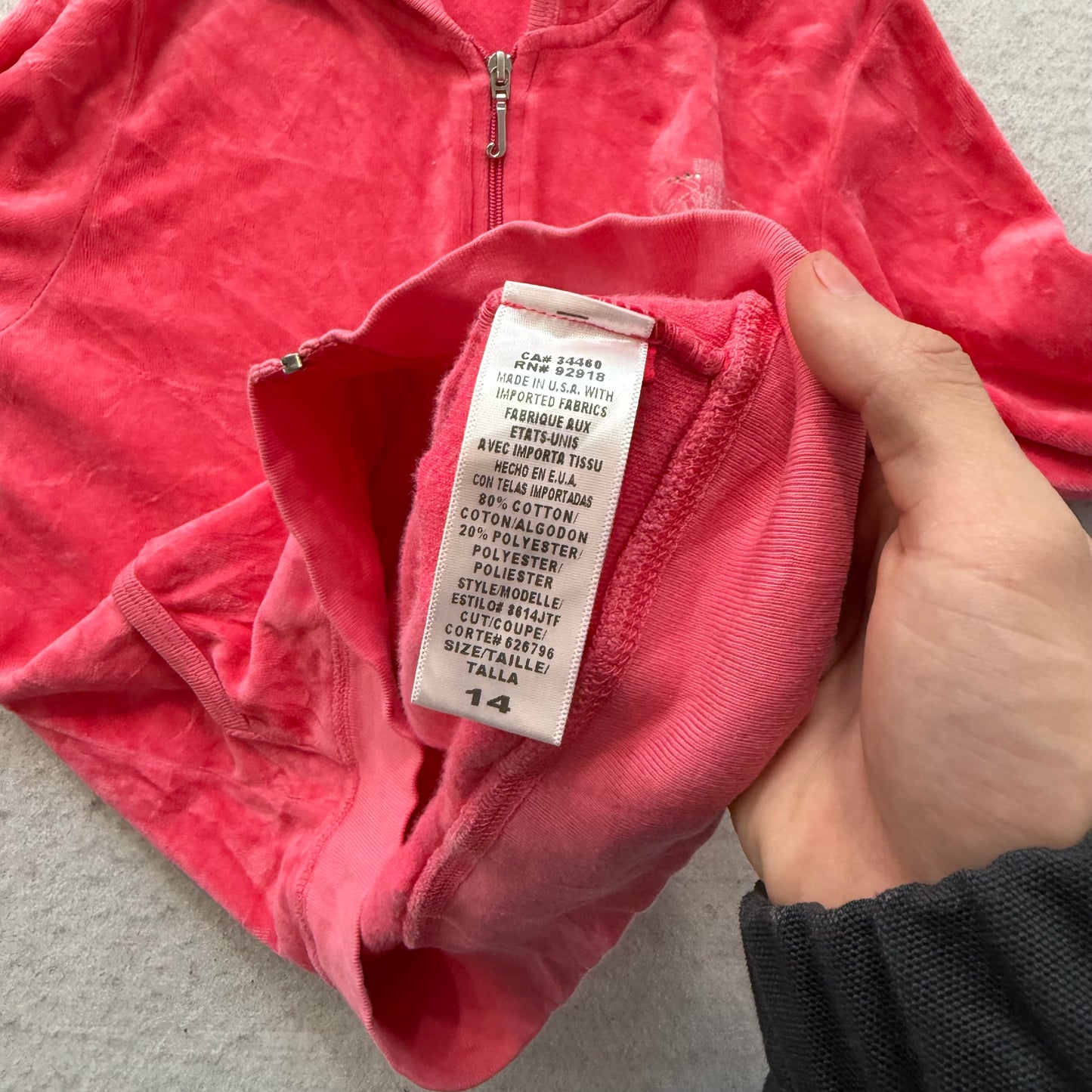 Juicy Couture “Juicy Trust Fund" Women's Pink Velour Full Zip Hoodie Y2k Size 14