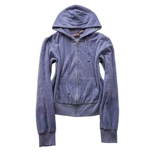 Vintage Juicy Couture Womens Light Purple Velour Zip-Up Hoodie Drawstring Size L