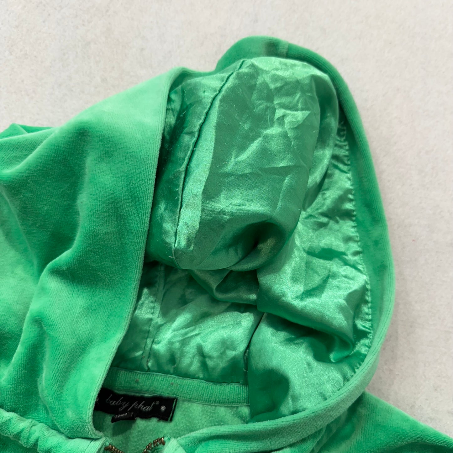 Baby Phat Women's Green Velour Zip-Up Hoodie Rhinestones Classic Fit Size 1X