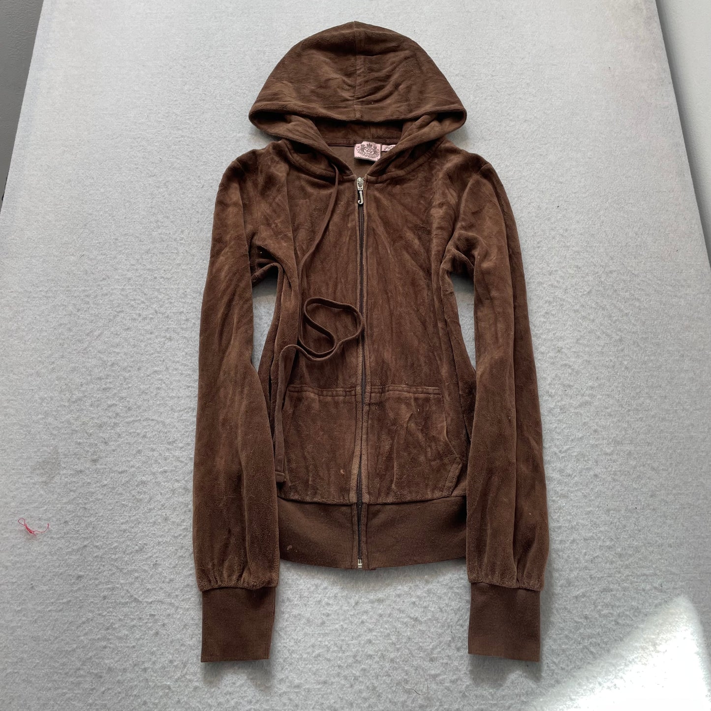 Vintage Juicy Couture Womens Brown Velour Zip-Up Hoodie Butterfly Graphic Size S