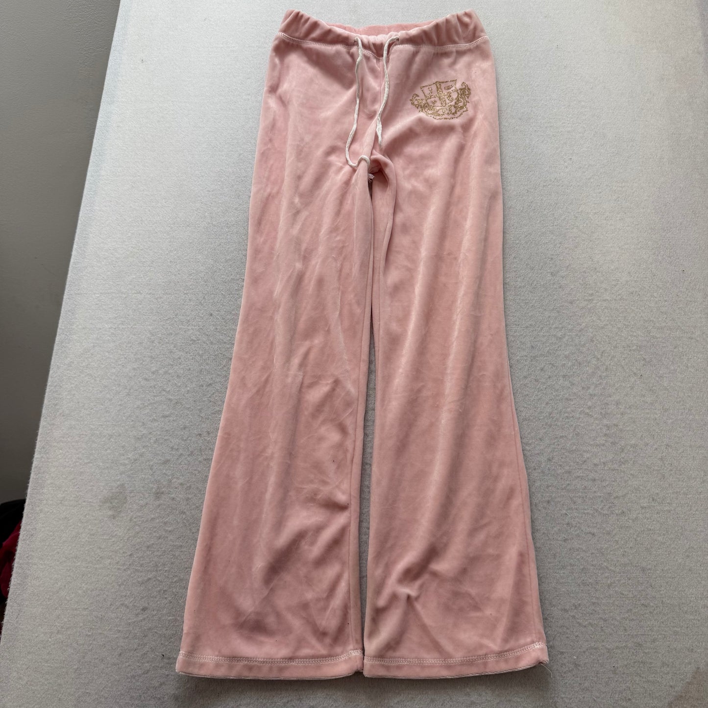 Juicy Couture Womens Pink Velour Flare Track Pant Loungewear Glitter Logo Size M