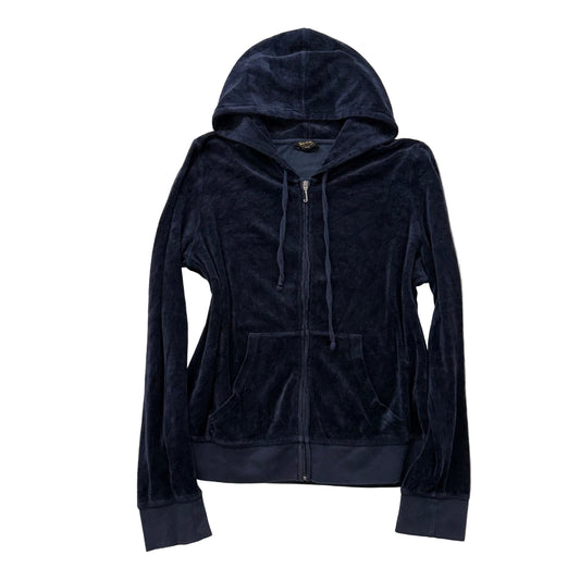 Vintage Juicy Couture Women's Navy Velour Full Zip Long Sleeve Hoodie Size XL