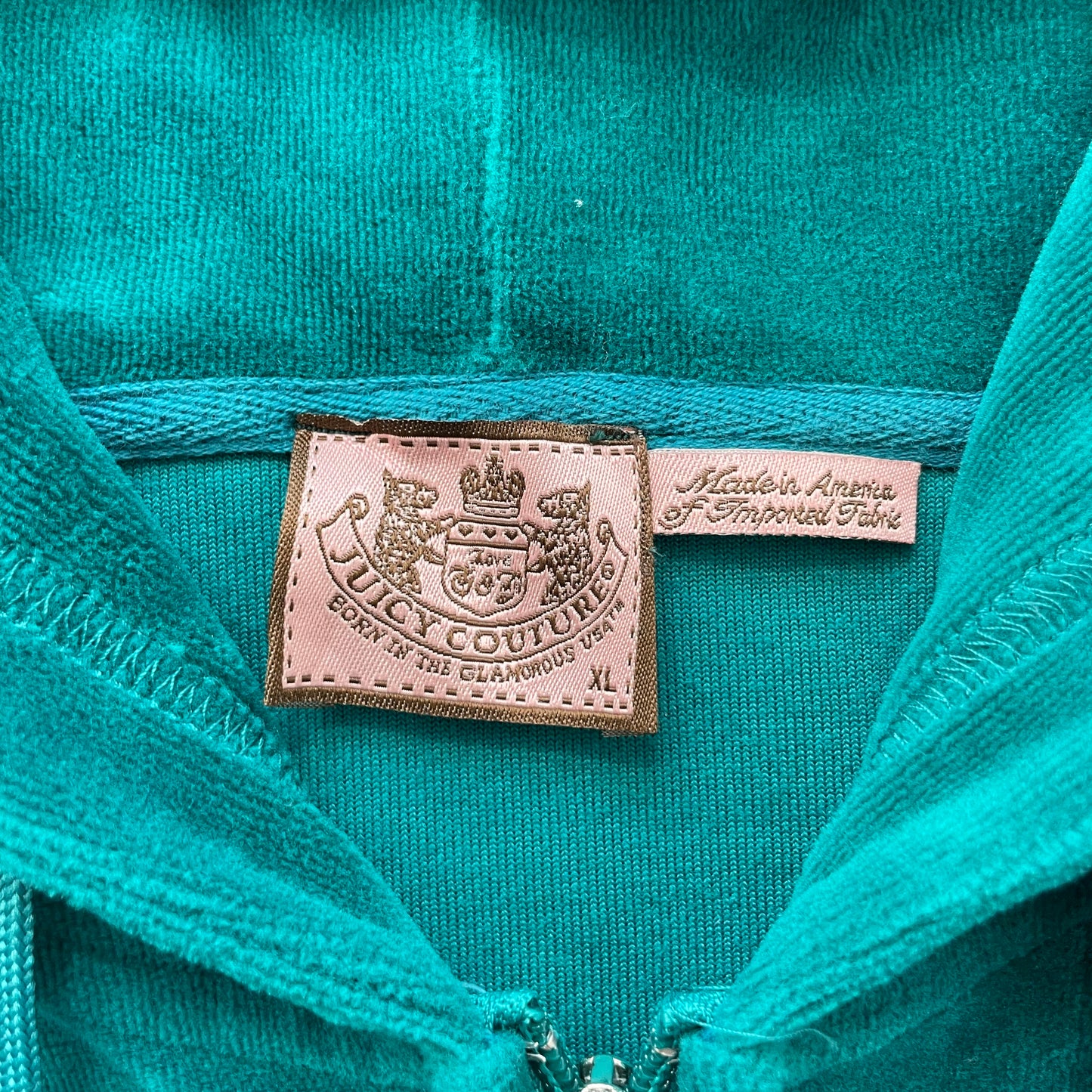 Juicy Couture Women's Teal Green Velour Zip-Up Hoodie Drawstring Y2k Size XL