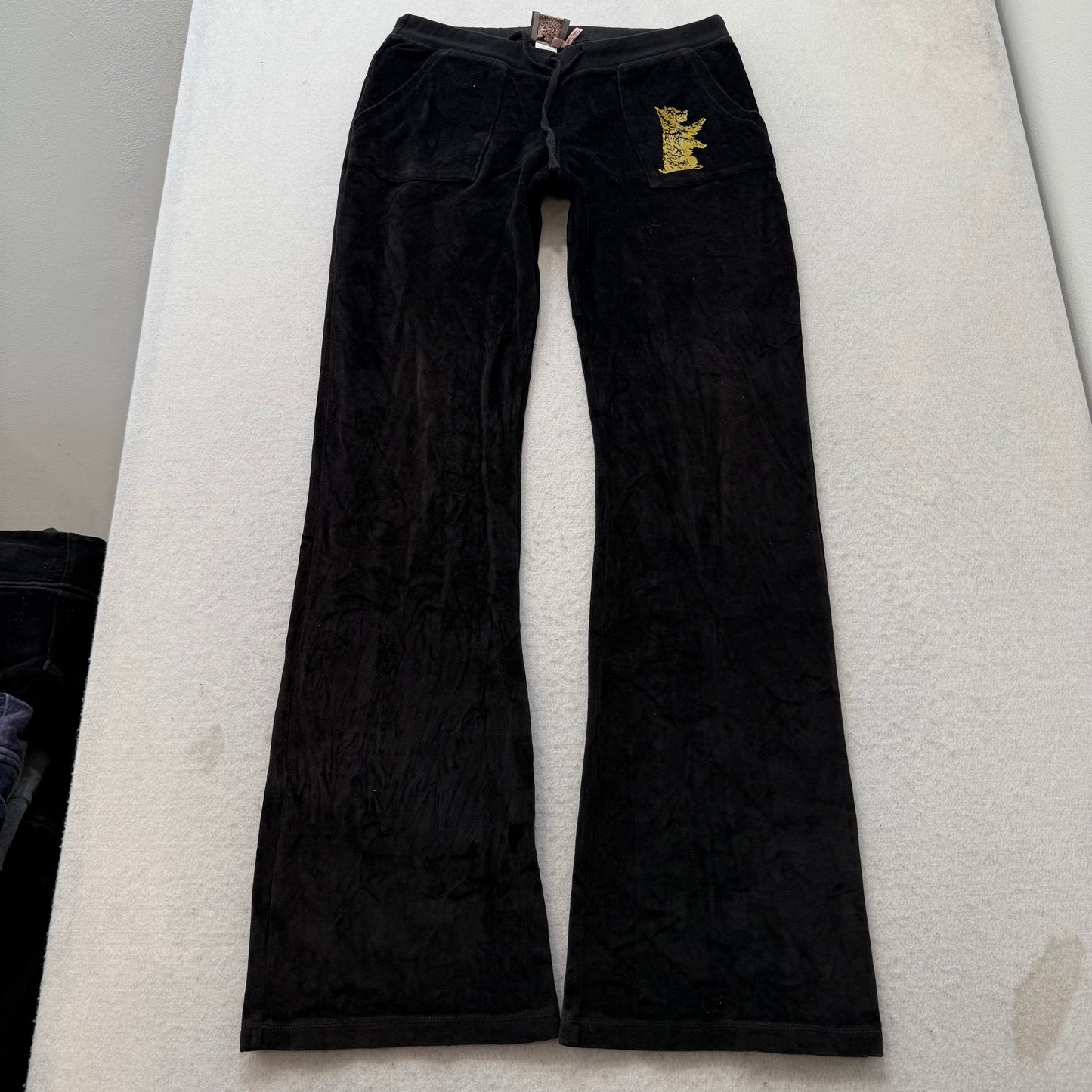 Vtg Juicy Couture Women Black Velour Tracksuit Set Hoodie & Pant Dog Logo Size L