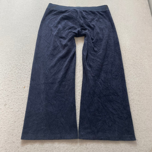 Vintage Juicy Couture Women's Navy Terry Cloth Wide Leg Capri Pant Logo Size S