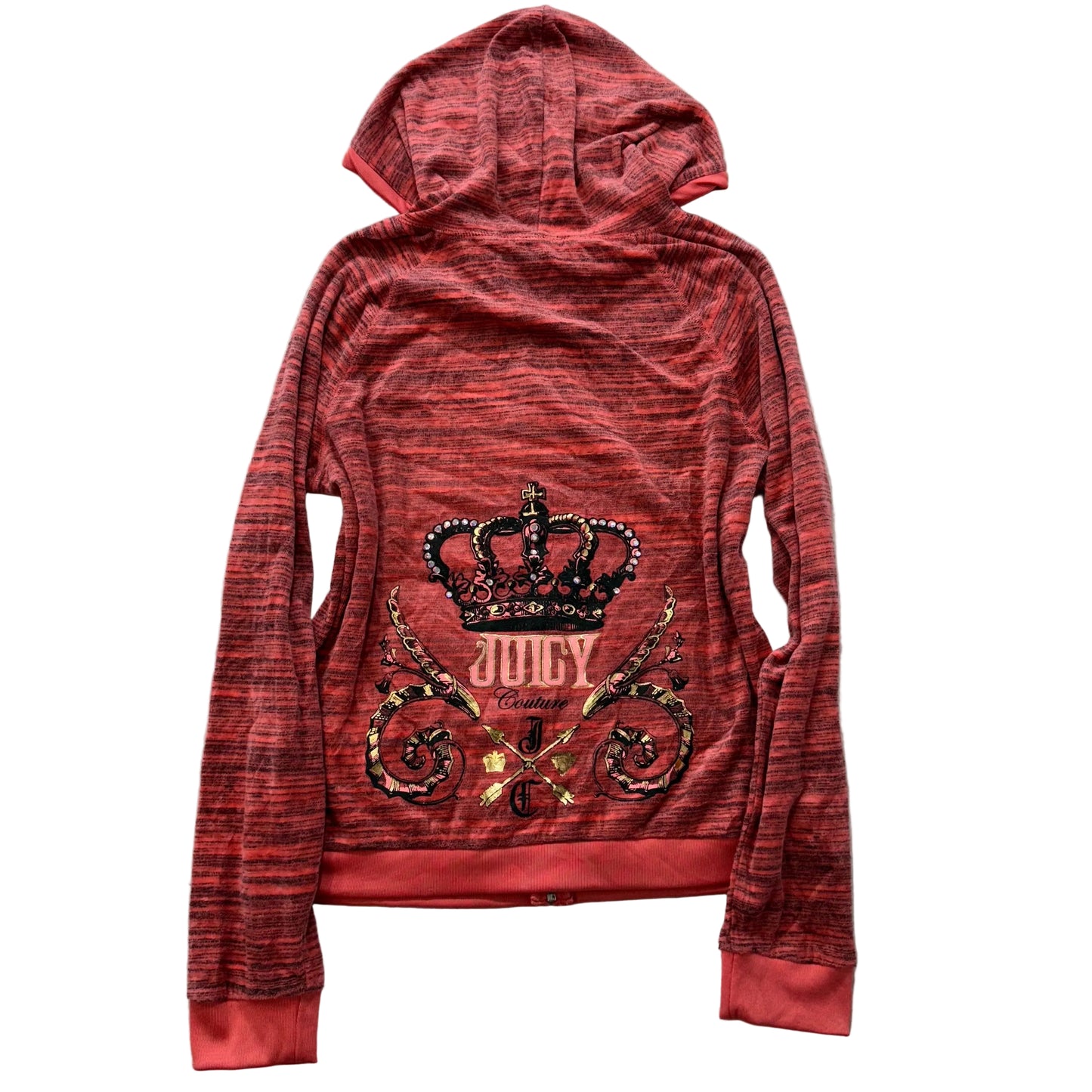 Juicy Couture Women's Orange Black Space Dye Zip-Up Hoodie Crown Logo Y2K Size L
