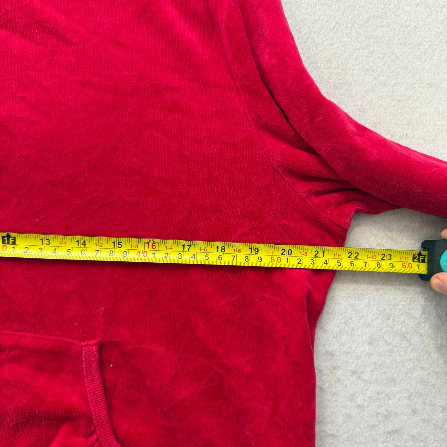 Juicy Couture Women Red Velour Tracksuit Set Zip-Up Hoodie & Flared Pant Size XL
