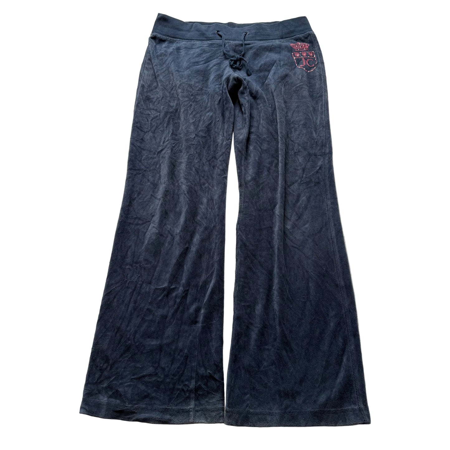 Vintage Juicy Couture Women's Navy Blue Velour Flared Leg Track Pant Logo Size S