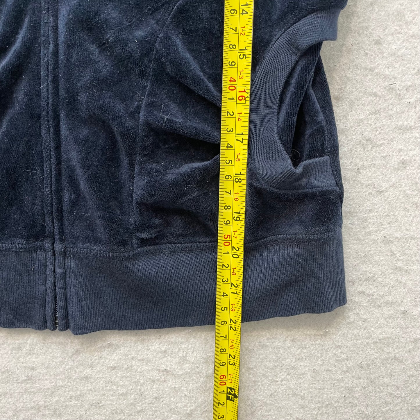 Juicy Couture Women's Navy Blue Velour Zip-Up Hoodie Short Sleeve Pockets Size M