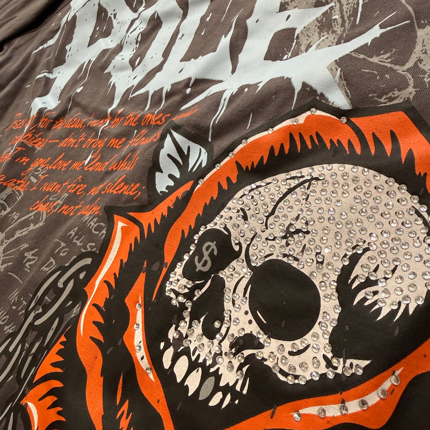 Southpole Men's Dark Grey Cotton T-Shirt Skull Rose Praying Hands Casual Size M