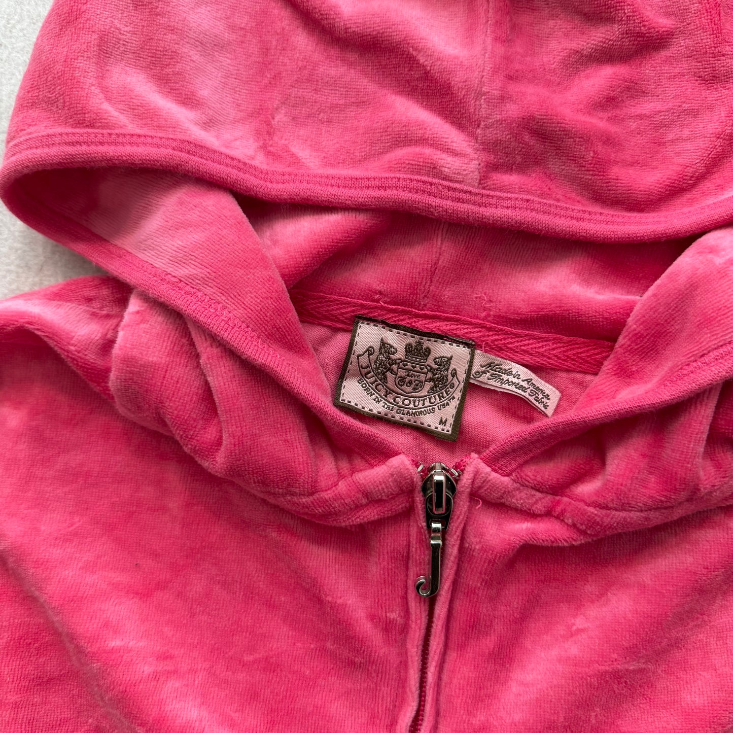 Juicy Couture Women's Pink Velour Full Zip Hoodie Rhinestones Logo Preppy Size M
