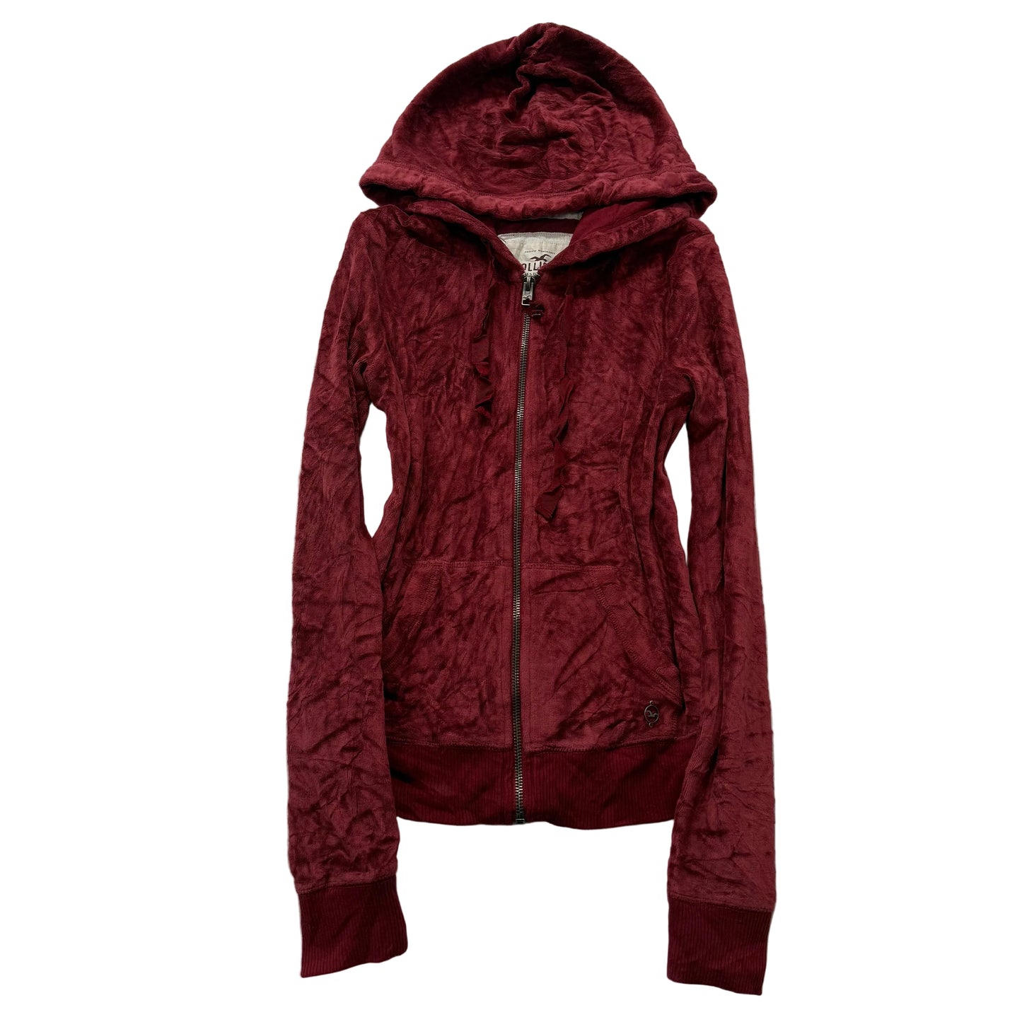 Hollister California Women's Marron Velour Zip-Up Hoodie Long Sleeve Y2k Size S