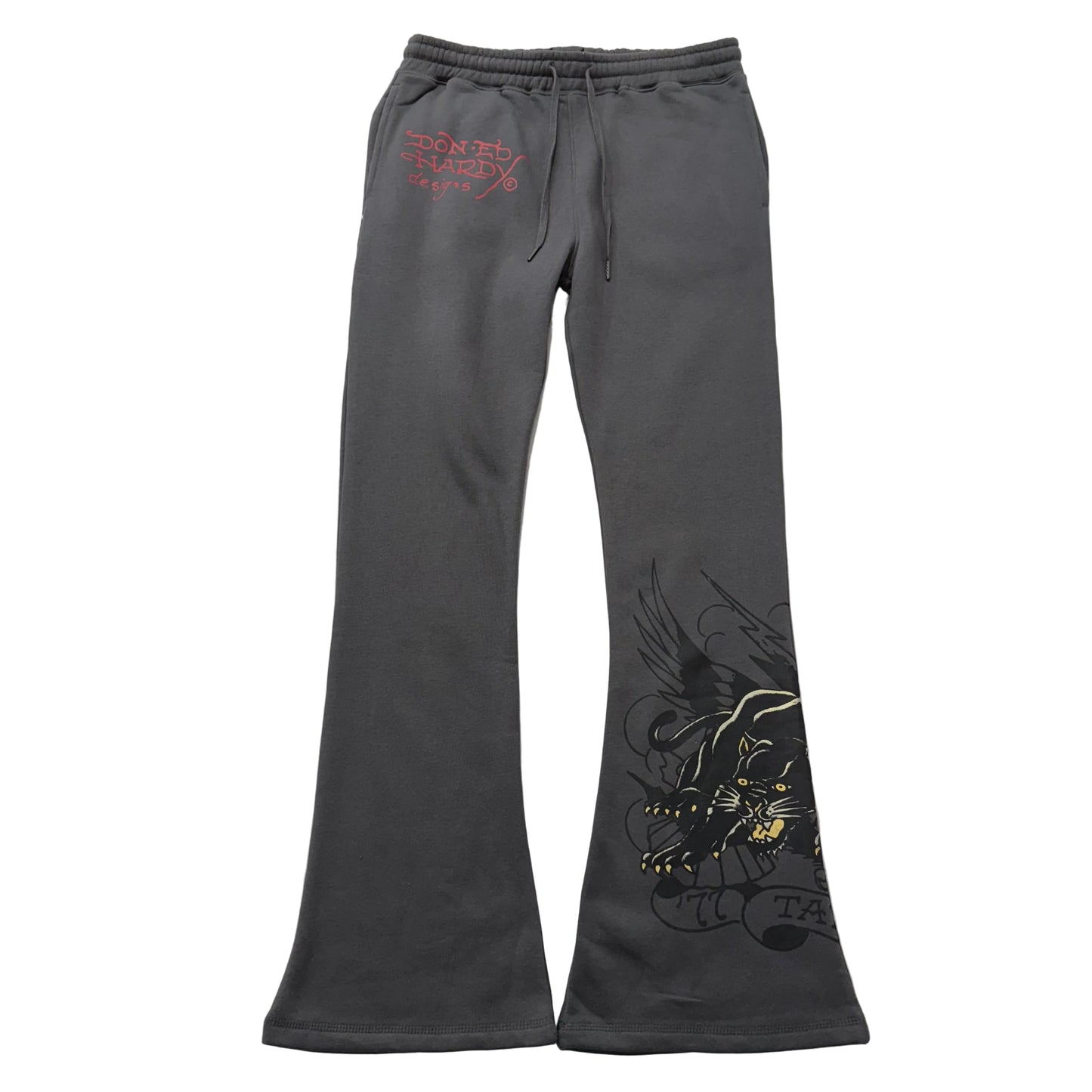 ED HARDY “Panther Skull” CHARCOAL FLARE PANTS