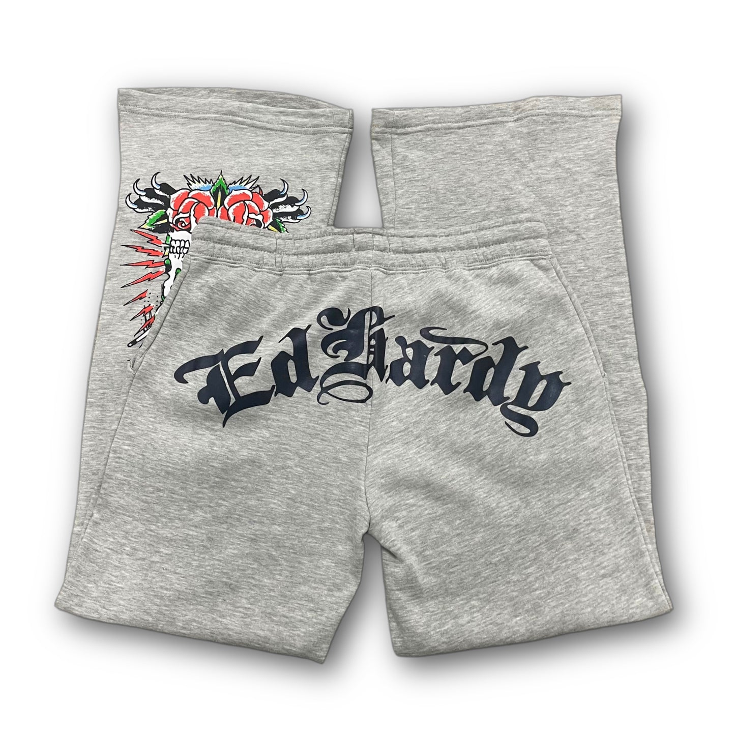 ED HARDY “Heart Of Roses” GREY FLARED PANTS - Clean Curriculums 