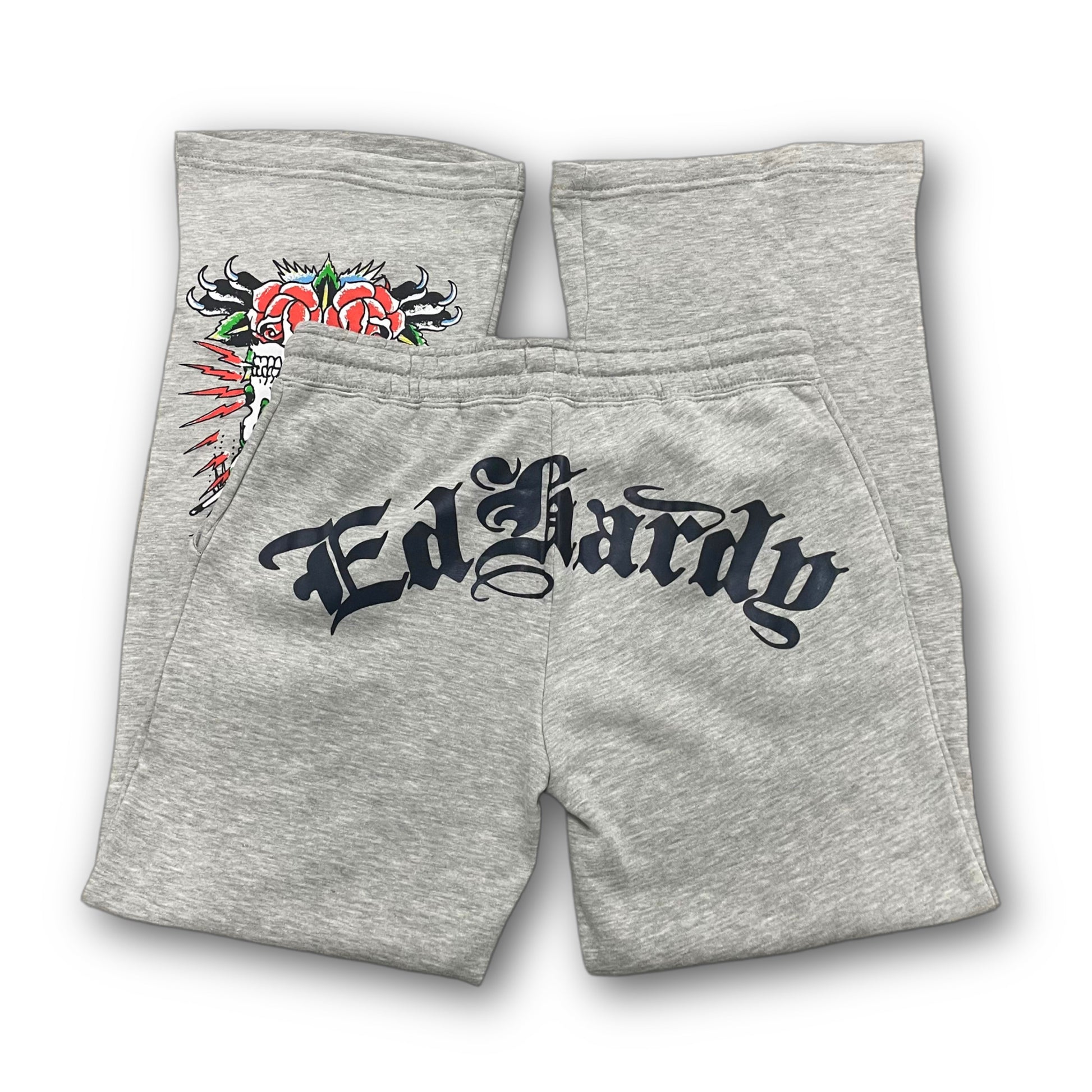 ED HARDY “Heart Of Roses” GREY FLARED PANTS - Clean Curriculums 