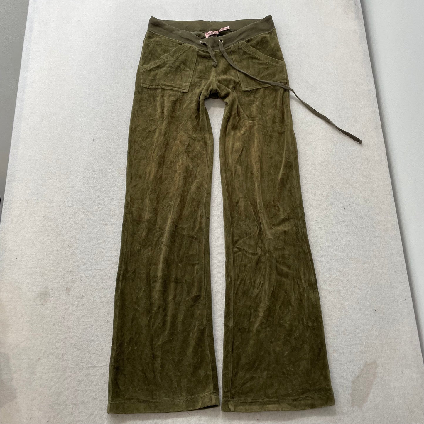 Vtg Juicy Couture Womens Olive Green Velour Tracksuit Set Hoodie & Pant Size L/S