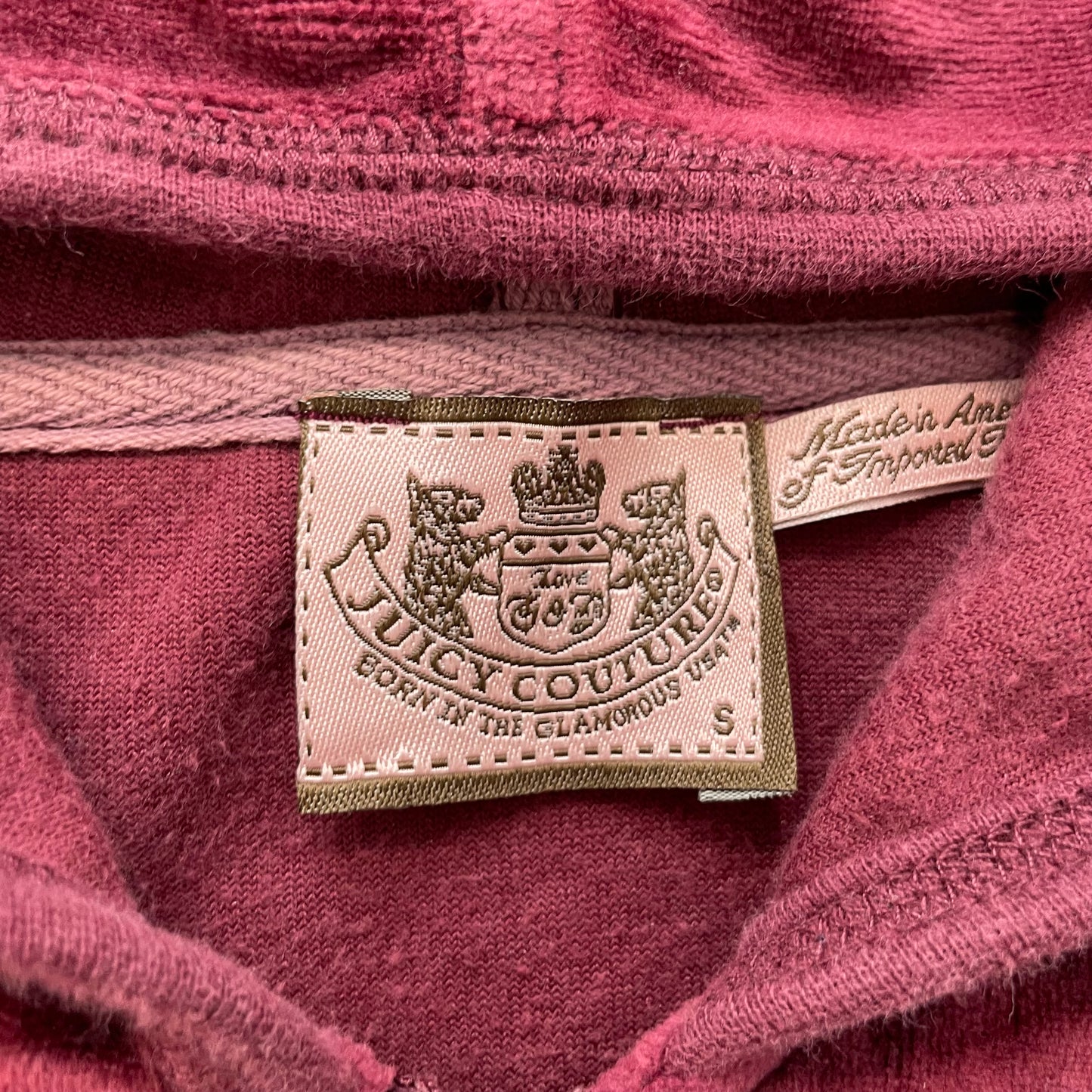 Juicy Couture Burgundy Velour Tracksuit Set Zip-Up Hoodie Drawstring Pant Size S
