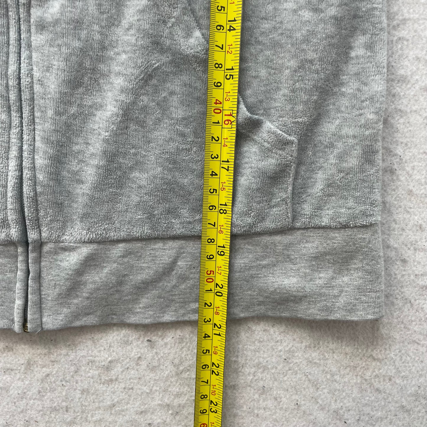 Juicy Couture Women's Gray Velour Zip-Up Hoodie Rhinestones Logo Pockets Size S