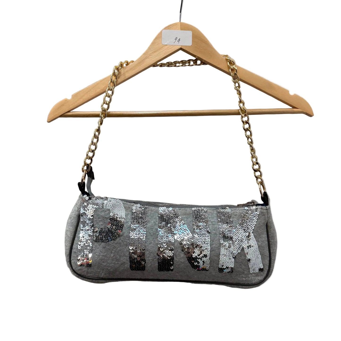 Victoria's Secret PINK Gray Velour Sequin Gold Chain Strap Shoulder Bag Size L